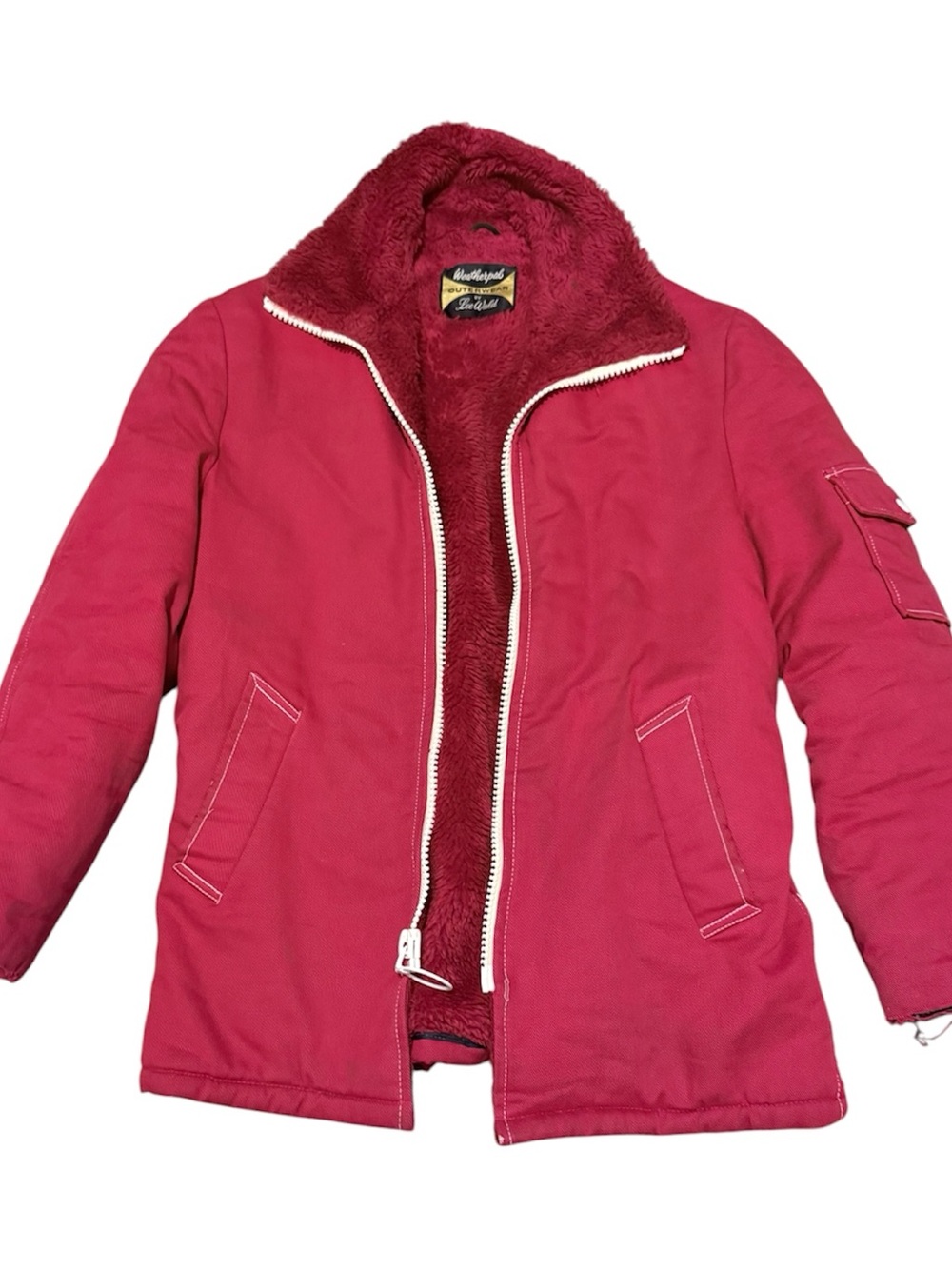 Weatherpal by LeeWald Red Fleece Lined Utility Jacket Retro Zip Coat